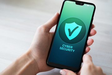 Mobile phone cyber security information privacy and data protection internet technology and business concept.