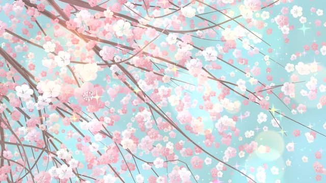Beautiful sakura with glowing lights and shiny sparkles effects animation.