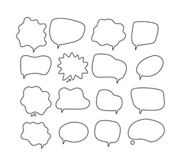 Linear speech bubbles. Scribe round shapes for comic magazine bubble talk vector collection. Illustration linear outline speech message, comic bubble dialog