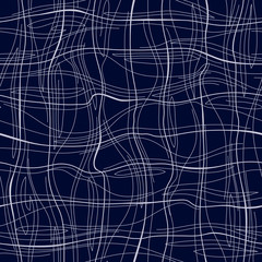 Abstract pattern with lines similar to gauze. Background with curved lines. Ornament in blue and white colors.