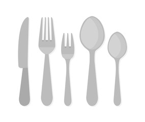 Vector cutlery set. Fork, knife. Flat style.