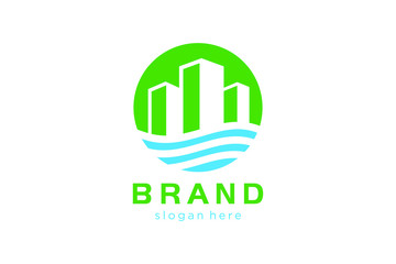 building and water in circle concept ready to use