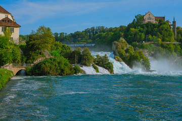 Fototapeta na wymiar At the Rhine Falls in Switzerland, in summer 2019.