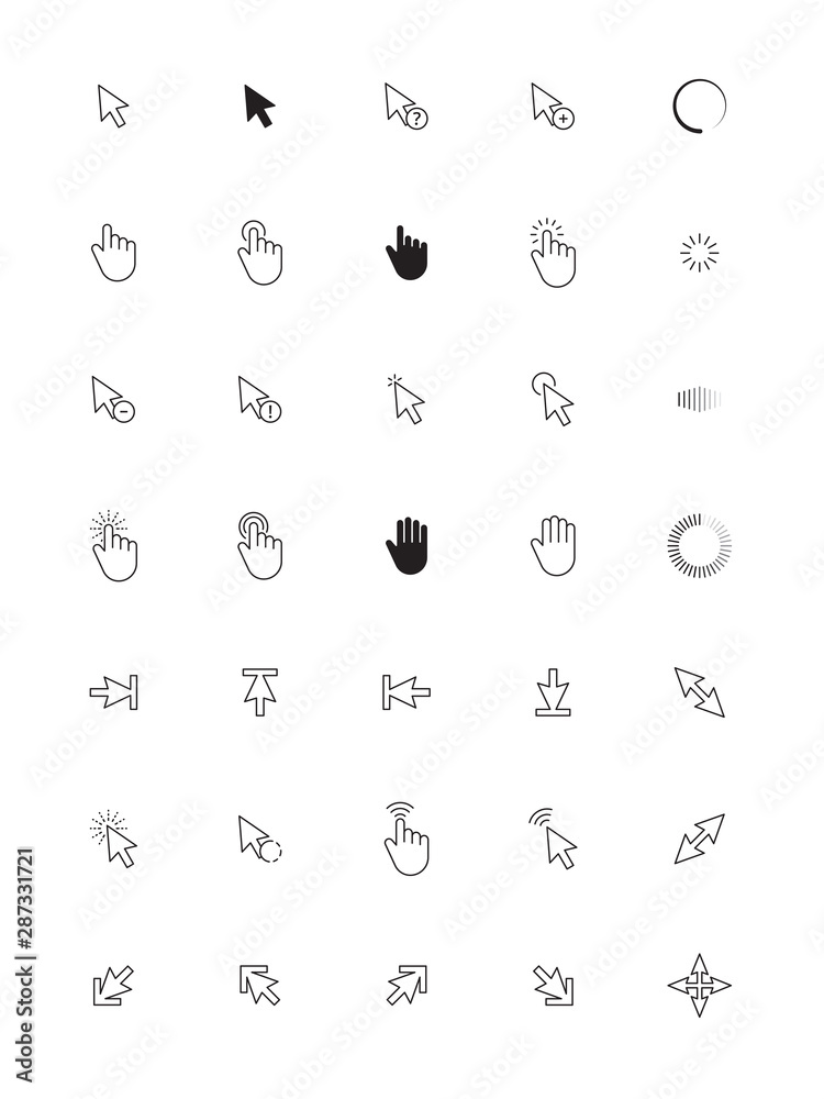 Poster Navigation cursor. Computer web arrows icons pointing hand click on screen vector icons collection. Illustration cursor point and computer web pointer arrow