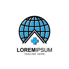 globe with cross  symbol logo design vector template.Safe health world icon inspiration