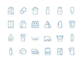 Milk icons. Bottle jars plastic containers with farm products cheeses yoghurt ice cream dairy vector milk symbols. Illustration farm milk and bottle dairy cream and yogurt