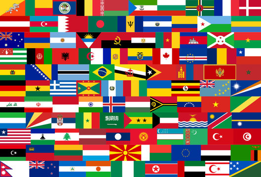 set of flags of all countries in illustration