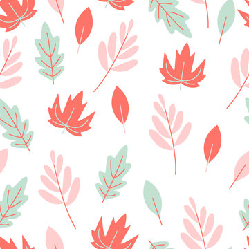 Vector natural seamless pattern of pastel leaves, botanical and elegant template. Autumn illustration