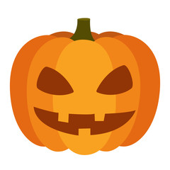 Orange happy pumpkin. Autumn halloween pumpkin, vegetable graphic print. Vector illustration isolated on white background