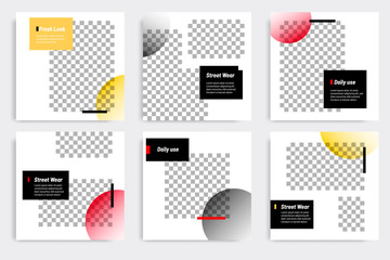 Editable modern minimal square banner templates. Yellow, red, black and white background color with gradient circle shape. Suitable for social media post and web/internet ads with photo college.