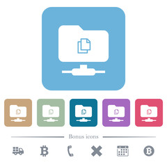 Copy remote file on FTP flat icons on color rounded square backgrounds
