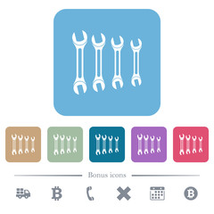 Fototapeta premium Set of wrenches flat icons on color rounded square backgrounds