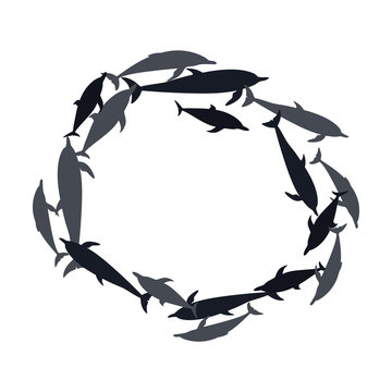 flat icon on theme Save whales . Circle of dolphins