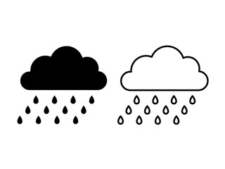 Rain cloud icon. Vector. Weather symbol in flat design, simple, outline isolated on white background. Modern forecast storm sign for web site, button, mobile app, logo, app, UI. Cartoon illustration.