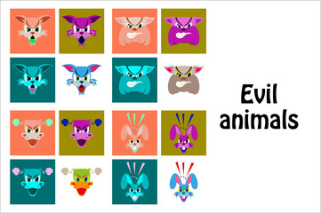assembly of flat icons on theme evil animals