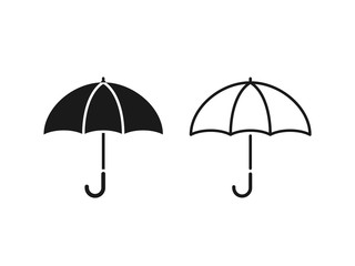 Umbrella icon. Vector. Umbrella in simple flat design outline isolated on white background. Protective accessory for rainy sunny weather. Illustration for graphic web logo app UI. Autumn spring symbol