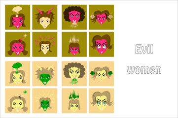 assembly of flat icons on theme evil women