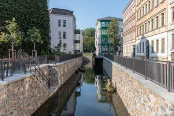 View of uncovered river Elstermuehlgraben in Leipzig
