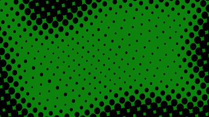 Green and black modern pop art background with halftone dots design, vector illustration