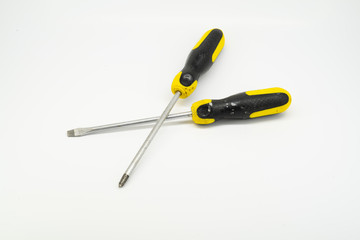 Yellow screwdrivers  isolated on white background.