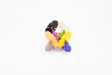 Colourful pieces of round puzzle. Concept of process completion. Copy space.