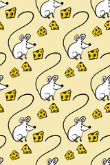 seamless pattern white mouse with cheese