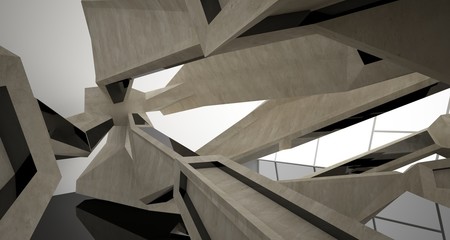 Abstract black and concrete interior. 3D illustration and rendering.