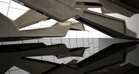 Abstract black and concrete interior. 3D illustration and rendering.