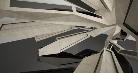 Abstract black and concrete interior. 3D illustration and rendering.