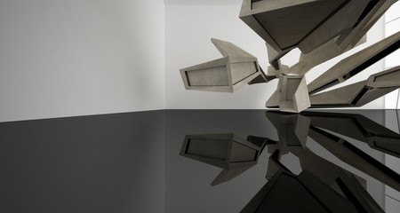 Abstract black and concrete interior. 3D illustration and rendering.