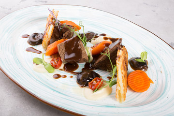 Beef salad served with waffles