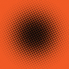 Orange and black pop art background with dots design, abstract vector illustration in retro comics style