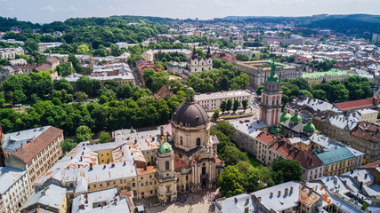 Fototapeta na wymiar Aerial view of the historical center of Lviv, Ukraine. UNESCO's cultural heritage.