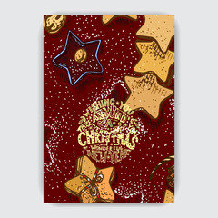 Greeting card with new year holidays. Invitation flyer for a Christmas party in a restaurant.