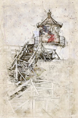 Digital artistic Sketch of a Lighthouse on Amrum in Germany