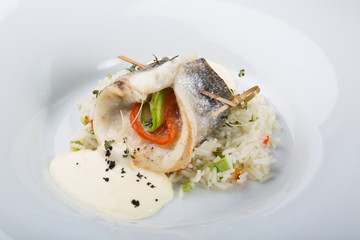 Baked white fish fillet served with steamed rice
