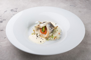 Baked white fish fillet served with steamed rice