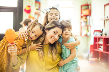 Big hug for teacher.