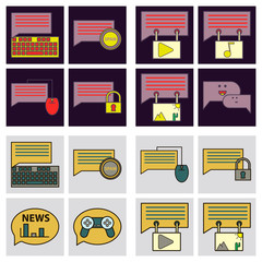 Social media icons in speech bubbles with group of people