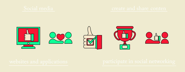 Social media icons in speech bubbles with group of people