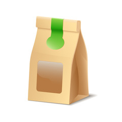 Paper packaging shopper eco bag for food, cosmetics or other purchase vector icon