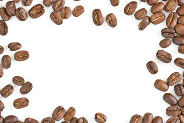 coffe beans in the white studio background