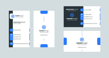 Double-sided creative business card template. Portrait and landscape orientation. Horizontal and vertical layout. Vector illustration