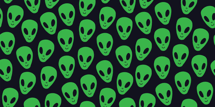 Childish seamless pattern with aliens hands ufo