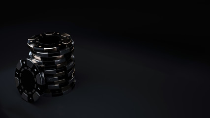 Metallic Modern Casino Chips Isolated On The Black Background - 3D Illustration