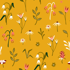 Wildflowers Pattern. Cute Seamless Pattern with Flower.