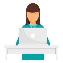 Woman at laptop icon. Flat illustration of woman at laptop vector icon for web design