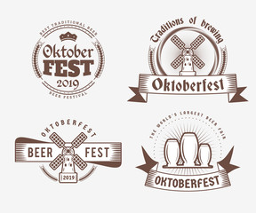 Beer festival Oktoberfest celebrations. Set of retro vintage beer badges, labels, logos for bar, pub, beer party. Vector design elements