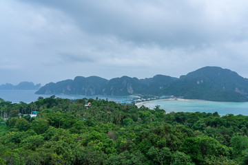 beautiful blue sky tropical coast beach paradise ocean summer sea at PP Island, Krabi,  Phuket, Thailand. guiding plan idea for backpacker go relaxing resting at long weekend see sunset and sunrise 