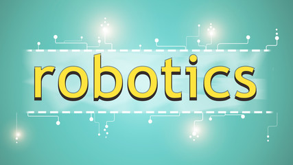 Word Robotics on blue scientific background, panorama